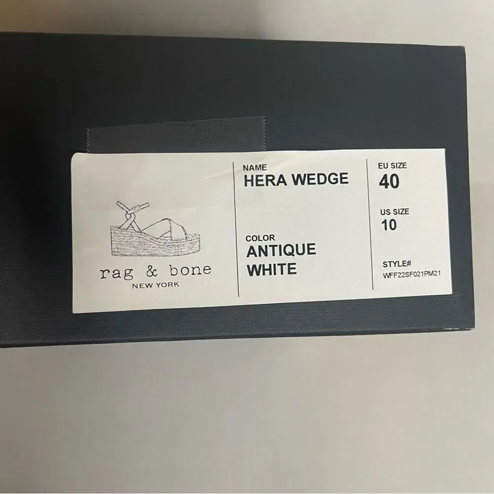 Rag & Bone Hera Espadrille Wedge Sandal in Antique White Leather EU 40